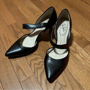 Life Stride Soft System Black Strappy High Heel Shoes Pointed Toe